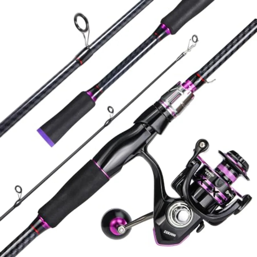 Spinning Fishing Combos Carbon Glass Fiber Composite 2 Piece Fishing Rods with 2000 Size Spinning Reel for Freshwat