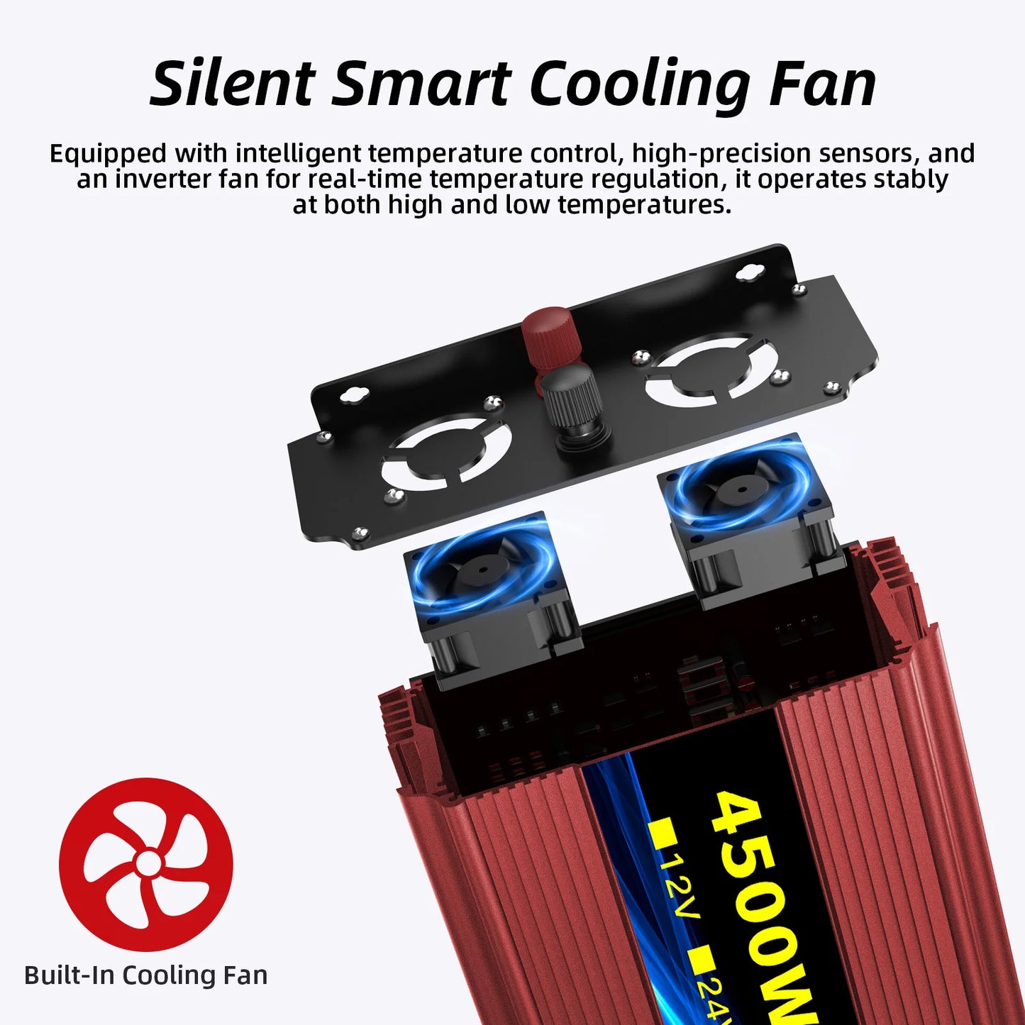 5000W Pure Sine Wave Inverter 12V 24V DC to AC 110V US Outlet Digital Screen Temp-Controlled Fan for Car Vehicle RV Solar