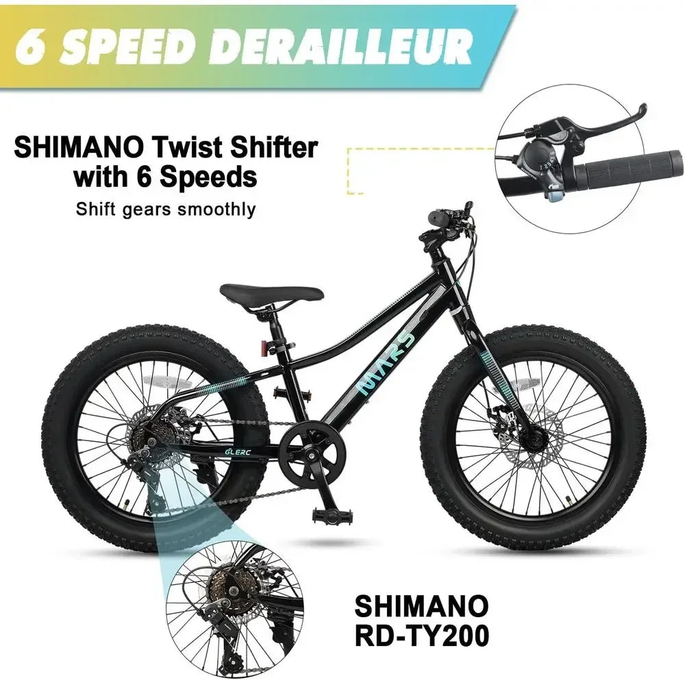 Children's 20-24 Inch Mountain Bike with 2.8 Tires and 6-Speed Gears for Ages 6-14