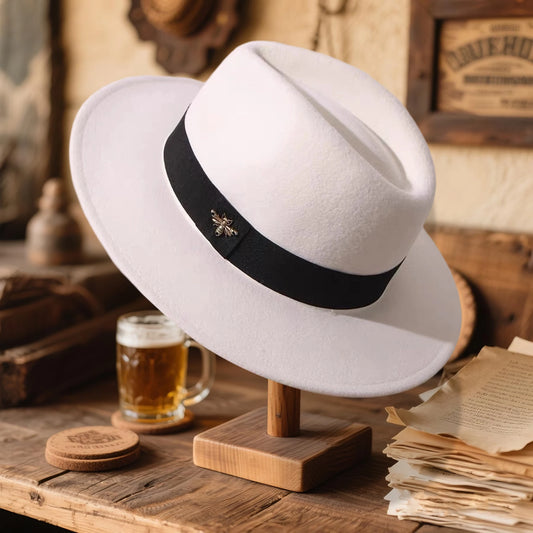 Classic Wool Fedora Hat with Vintage Feather Band Elegant Wide Brim Panama Hat for Formal Events and Weddings