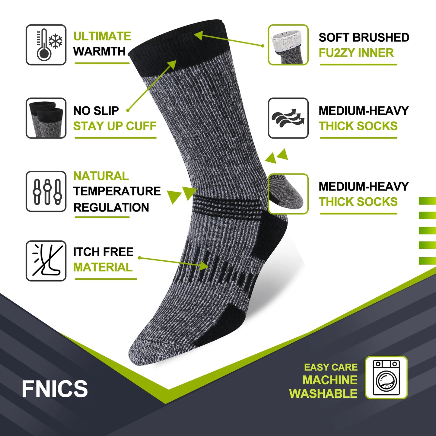 3 Pairs Men Women Merino Wool Crew Socks Thickened Thermal Socks Outdoor Hiking Running Sports Large