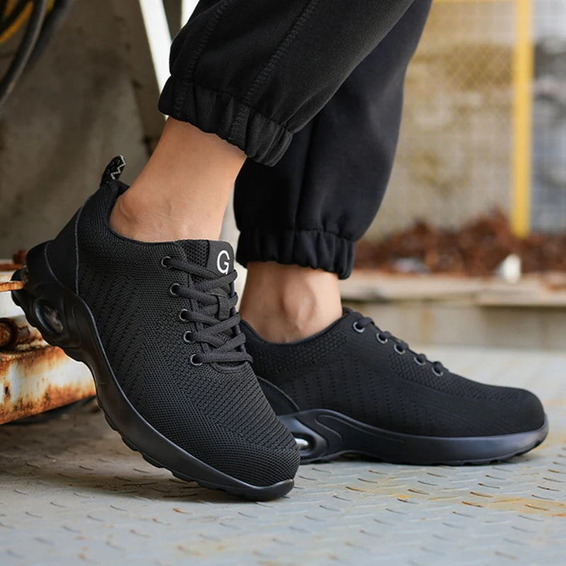 Fashion Men's Work Sneakers Mesh Breathable Safety Shoes Men Steel Toe Work Shoe Anti-smashing