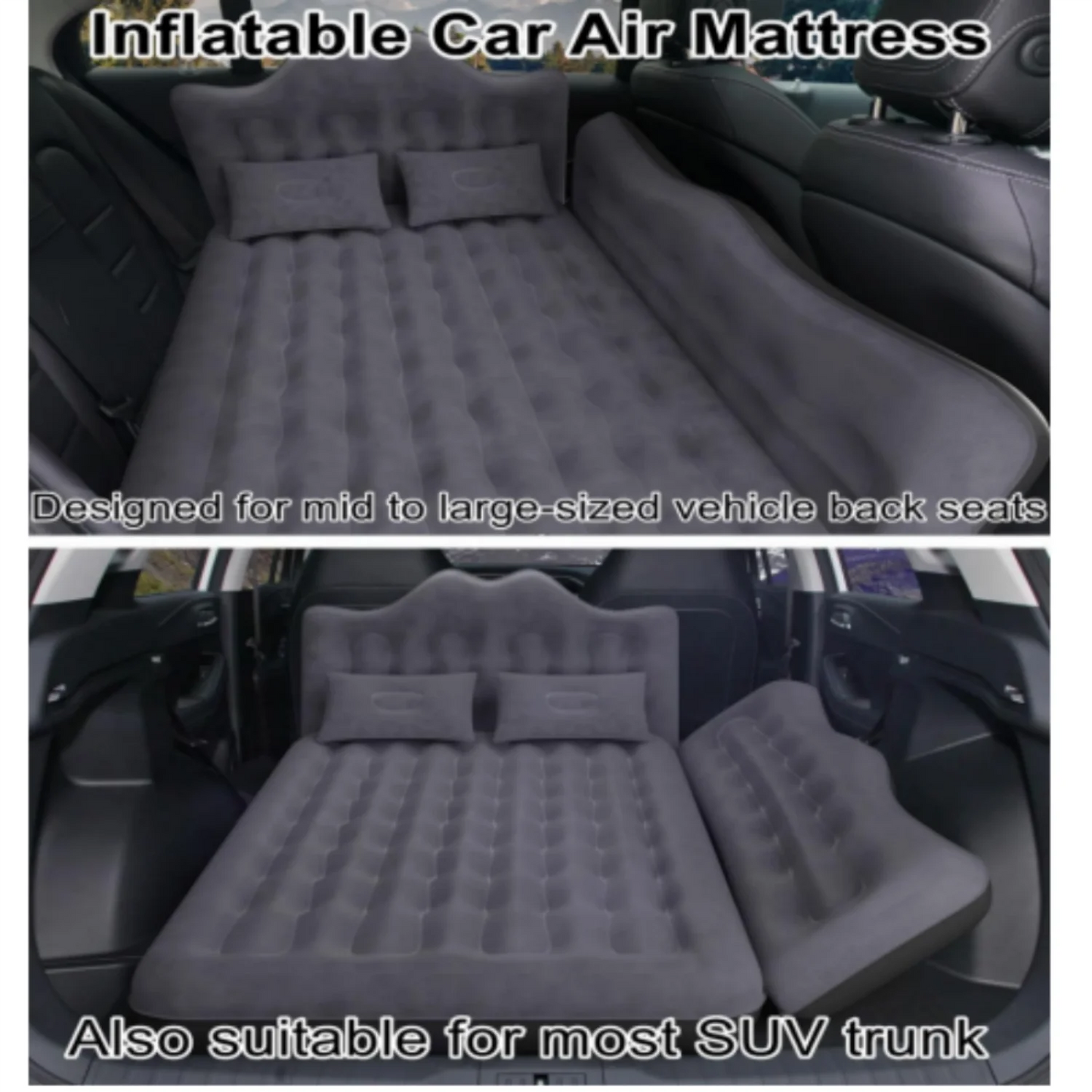 Inflatable Car Mattress Bed: SUV Camping Air Mattress with Pump & Pillows, Blow Up Car Sleeping Matt