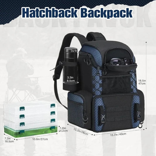 Fully upgraded Fishing Tackle Backpack with Rod Holders & 4 Tackle Boxes, with Waterproof Rain Cover