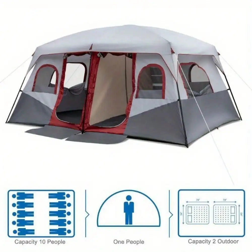 Camping Tent Cabin Tent 10 Person 2 Rooms Waterproof Shelter