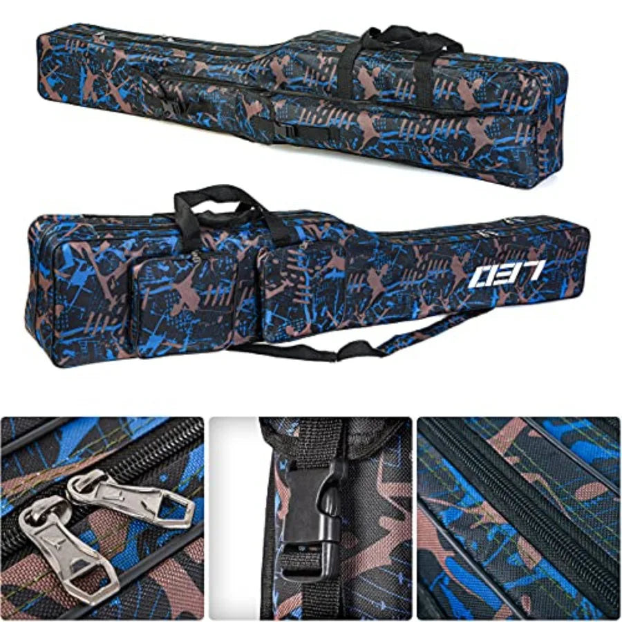 Fishing Tackle Storage Bag 130cm/4.27ft Portable Fishing Rod Reel Organizer Fishing Pole Gear Tool Cases Carrier Two Layer Dura