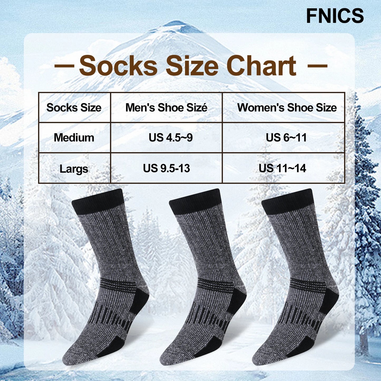 3 Pairs Men Women Merino Wool Crew Socks Thickened Thermal Socks Outdoor Hiking Running Sports Large