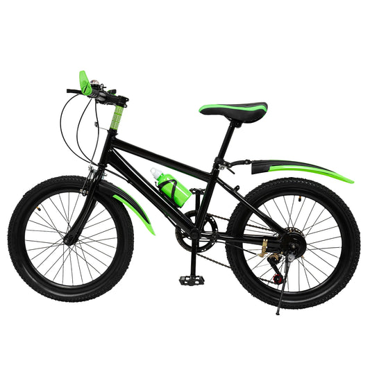 20 Inch Kids Mountain Bike,with Front and Rear Dual Brake,Height Adjustable Bicycle w/ Kettle and Holder & Compass Bell, Bicycle for Girls Boys Kids(Green)
