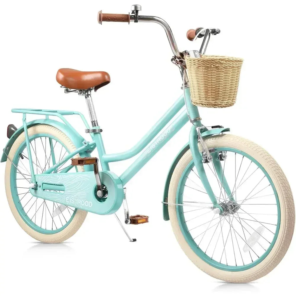 20 Inch Girls' Bike with Basket, Kickstand, Suspension, and Dual-Disc Brakes for Ages 5-12