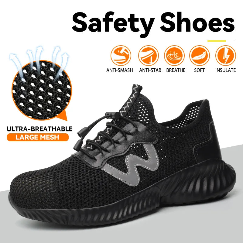 Fashion Men's Work Sneakers Mesh Breathable Safety Shoes Men Steel Toe Work Shoe Anti-smashing