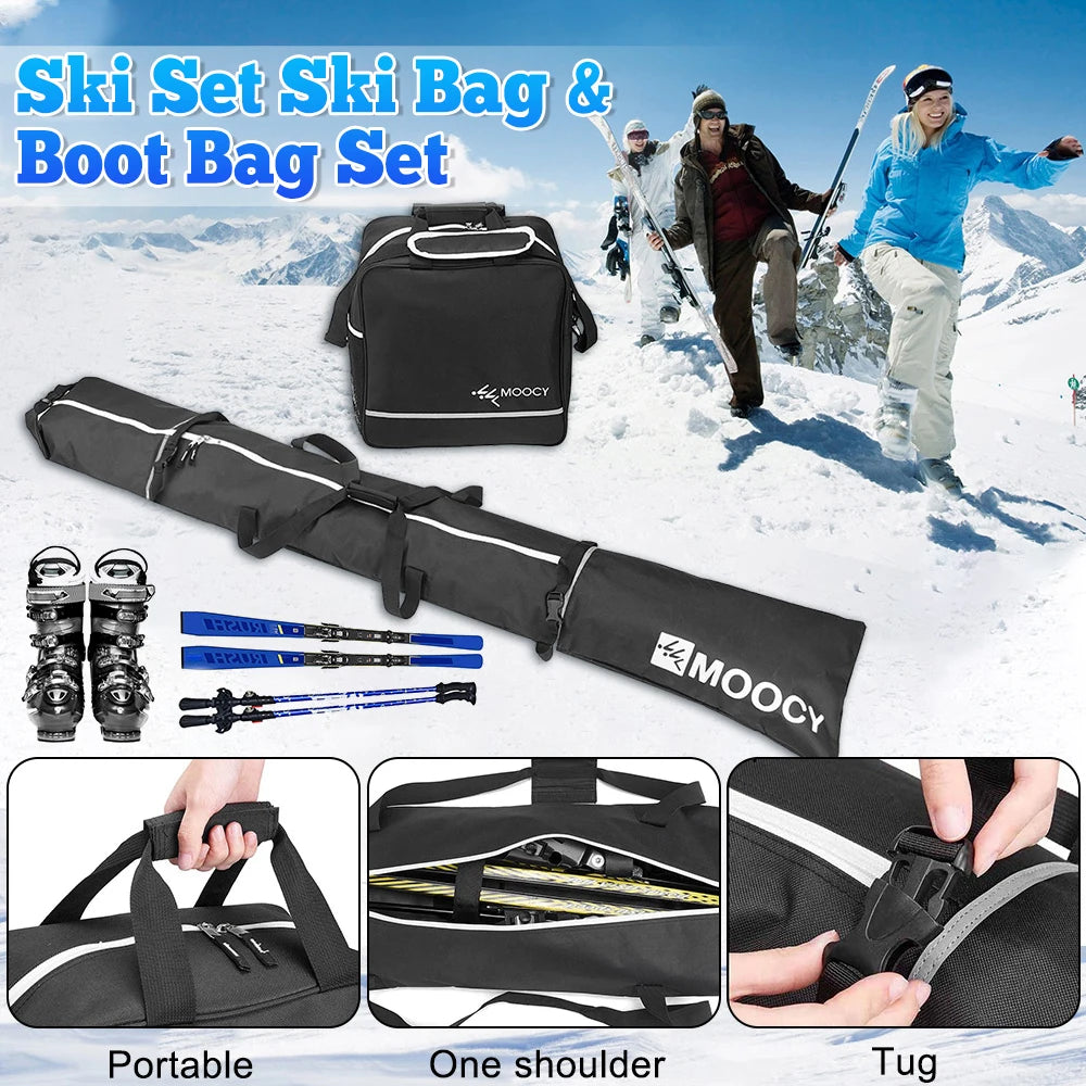 Waterproof Ski Bag & Boot Bag Set Ski Duffle Bag & Boot Tote Set Portable Travel Ski Carrier Bag For Adult Kids Skiing Accessory