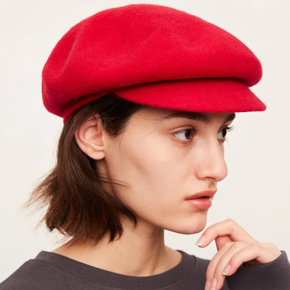 OhSunny Beret 100% Wool Female Winter Hat Retro Tour Caps Warm Solid Color for Elegant Lady New Fashion Gifts