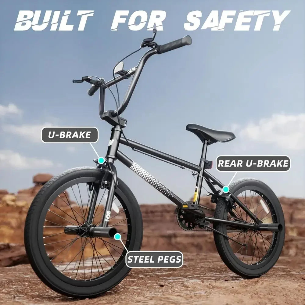 Youth BMX Bike 18-20 Inch, Ages 8-12, Adjustable Seat, Front & Rear U-Brakes, 2.09 Wide Tires