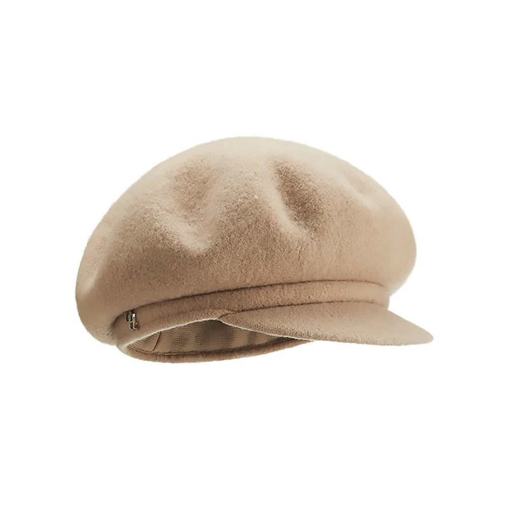 OhSunny Beret 100% Wool Female Winter Hat Retro Tour Caps Warm Solid Color for Elegant Lady New Fashion Gifts
