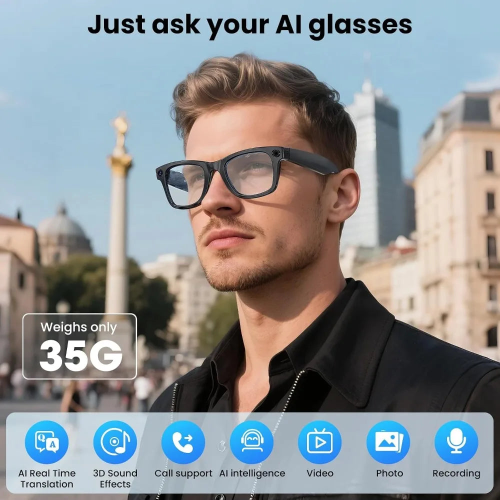 4K HD Camera Glasses with Anti-Shake, Video Recording, Dual Mic, and Photochromic Lenses