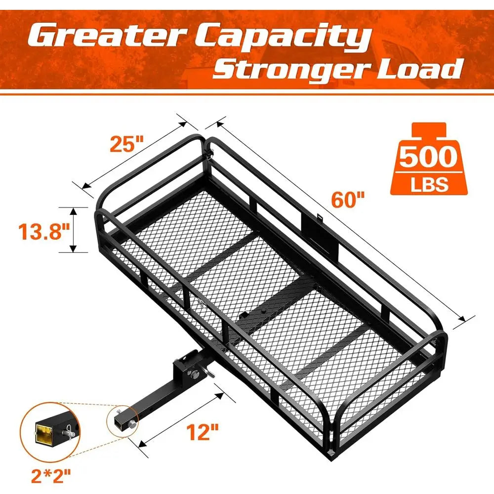 Hitch Cargo Carrier with Bike Rack 60" x 24" x 14" Folding Trailer Hitch Cargo Carrier 500 LBS Capacity for Standard, Fat Tire a