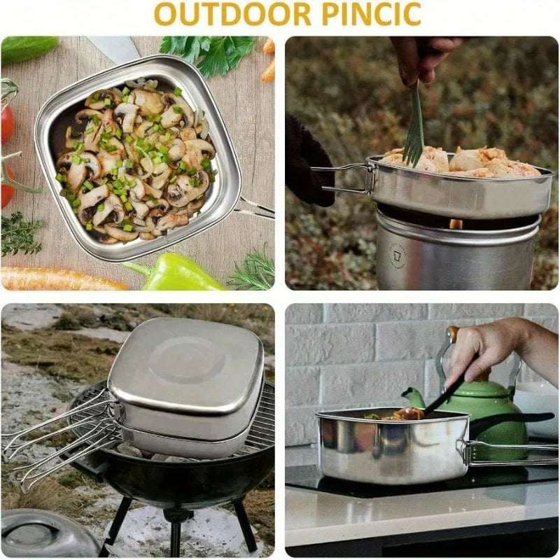 6Pcs Backpacking Camping Cookware Mini Picnic Camping Cooking Mess Kit, Stainless Steel Pots Pan Plates Set for Hiking, Backpacking, Bushcraft and Picnic, Included Carry Bag