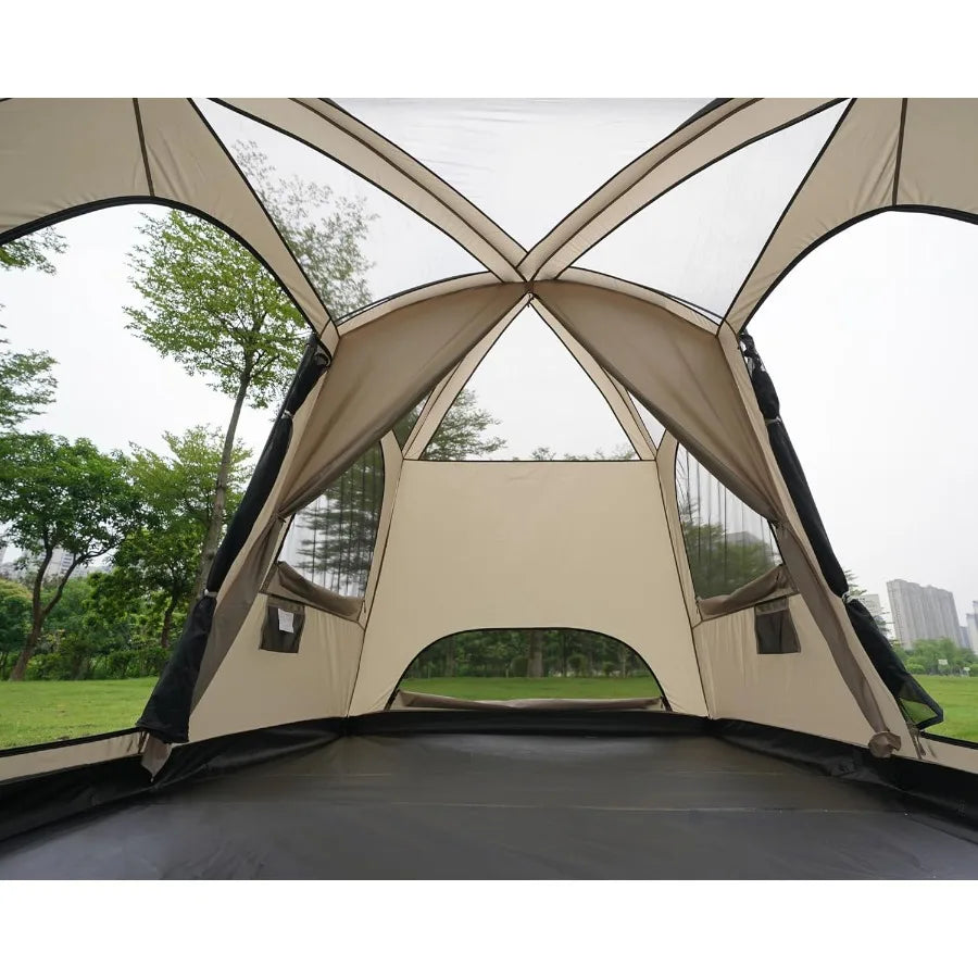 4-6 Person Large Family Cabin Camping Tent with 3 Doors and 2 Rooms Double Layer Waterproof Portable Glamping Tent for Outdoor