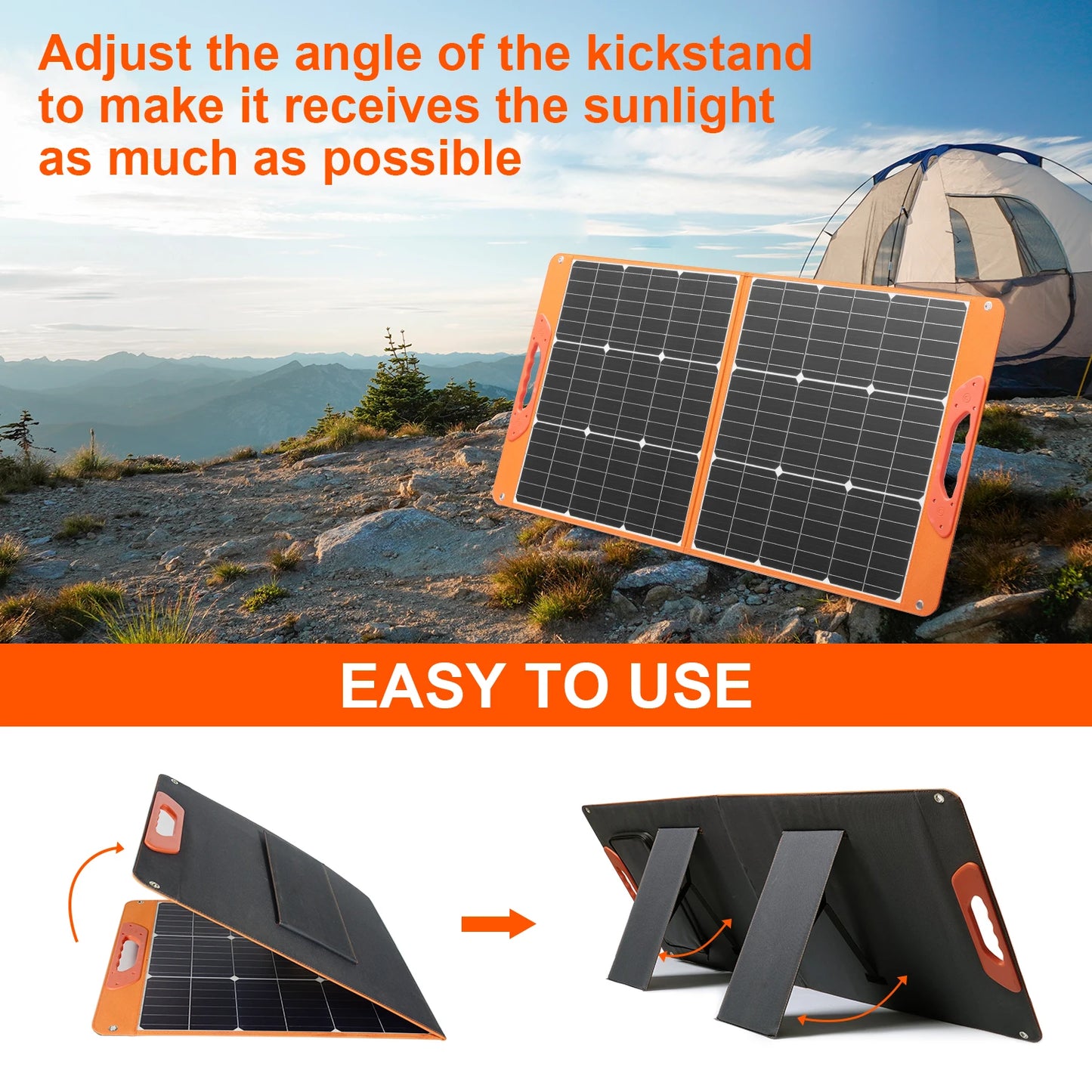 Upgraded 100W Solar Panel for Power Stations, Monocrystalline Foldable 18V IP65 Waterproof Camping Charger (RV/Outdoor)