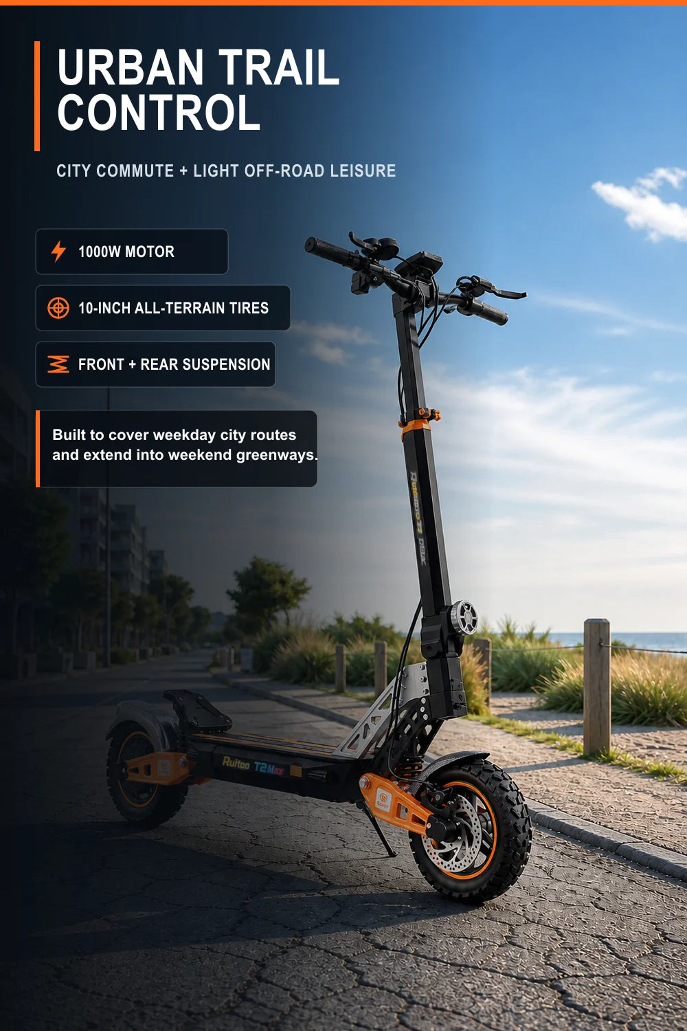 1000W Adult Electric Scooter, 48V 18.2Ah Battery, Up to 34 MPH, 34 Miles Range, 10" Tires, Foldable Commuter Scooter
