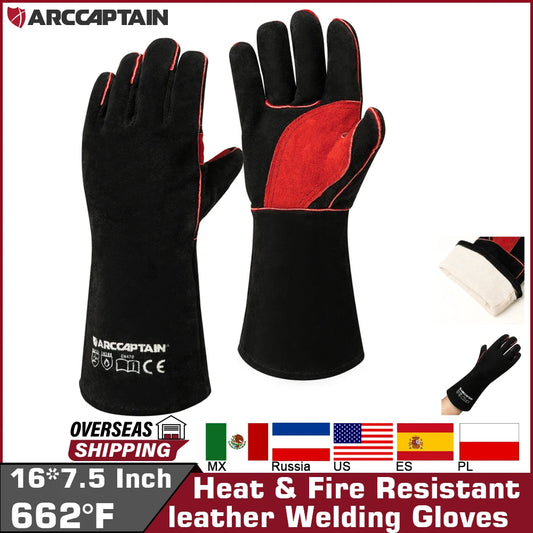 ARCCAPTAIN Welding Gloves Work Welder's Cowskin Leather Barbecue Glove Grill BBQ Garden Protective Heat Resistant Long Sleeve