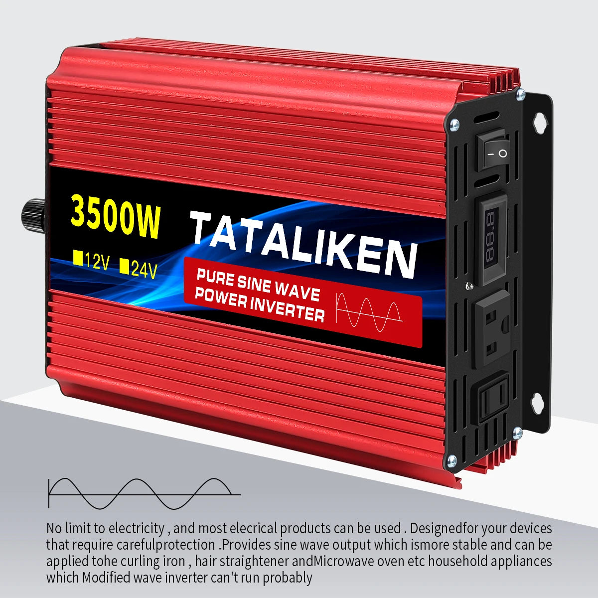 1600w-4500W 12V/24V to AC 110V 60Hz Pure Sine Wave Inverter Car Power Transformer  Voltage Portable  Converter with LED Display
