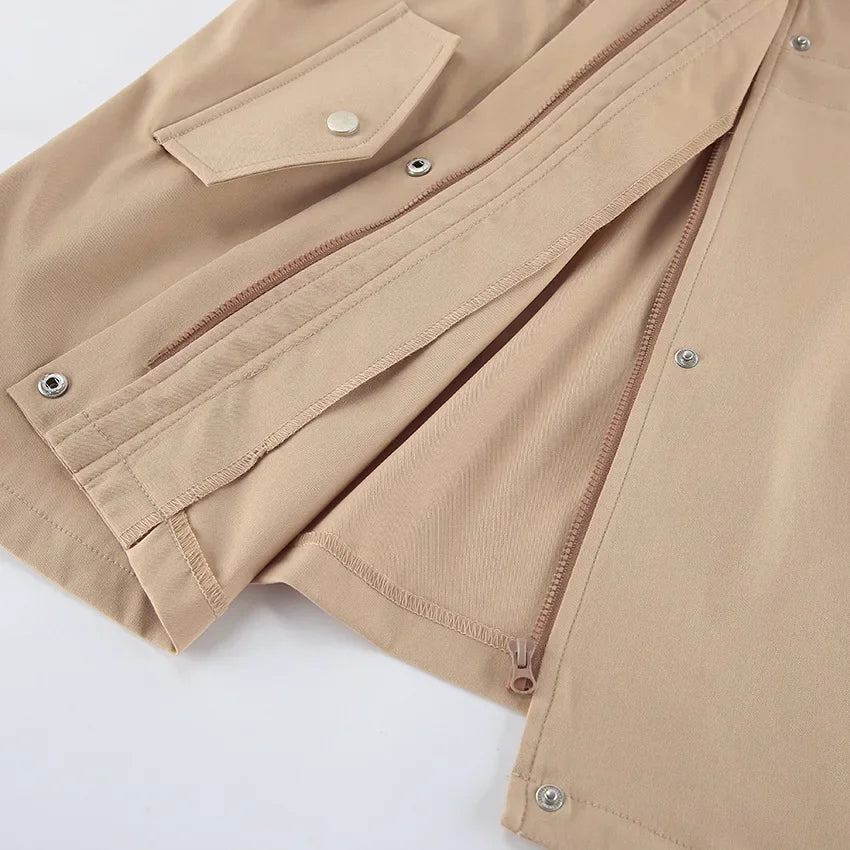 Autumn Barn style retro tooling trench coat women's medium and long drawstring waist lace slack simple casual coat