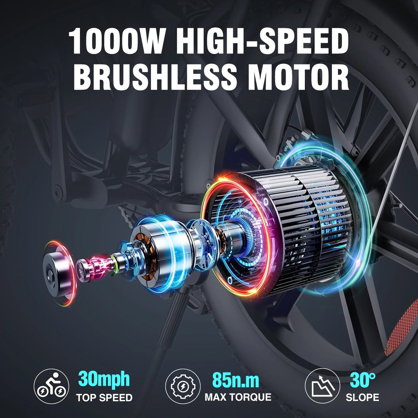 Ridstar FM-001 Electric Bicycle 1000W 48V 15AH Road City Ebike for Adult 20Inch Fat Tire  Beach Mountain