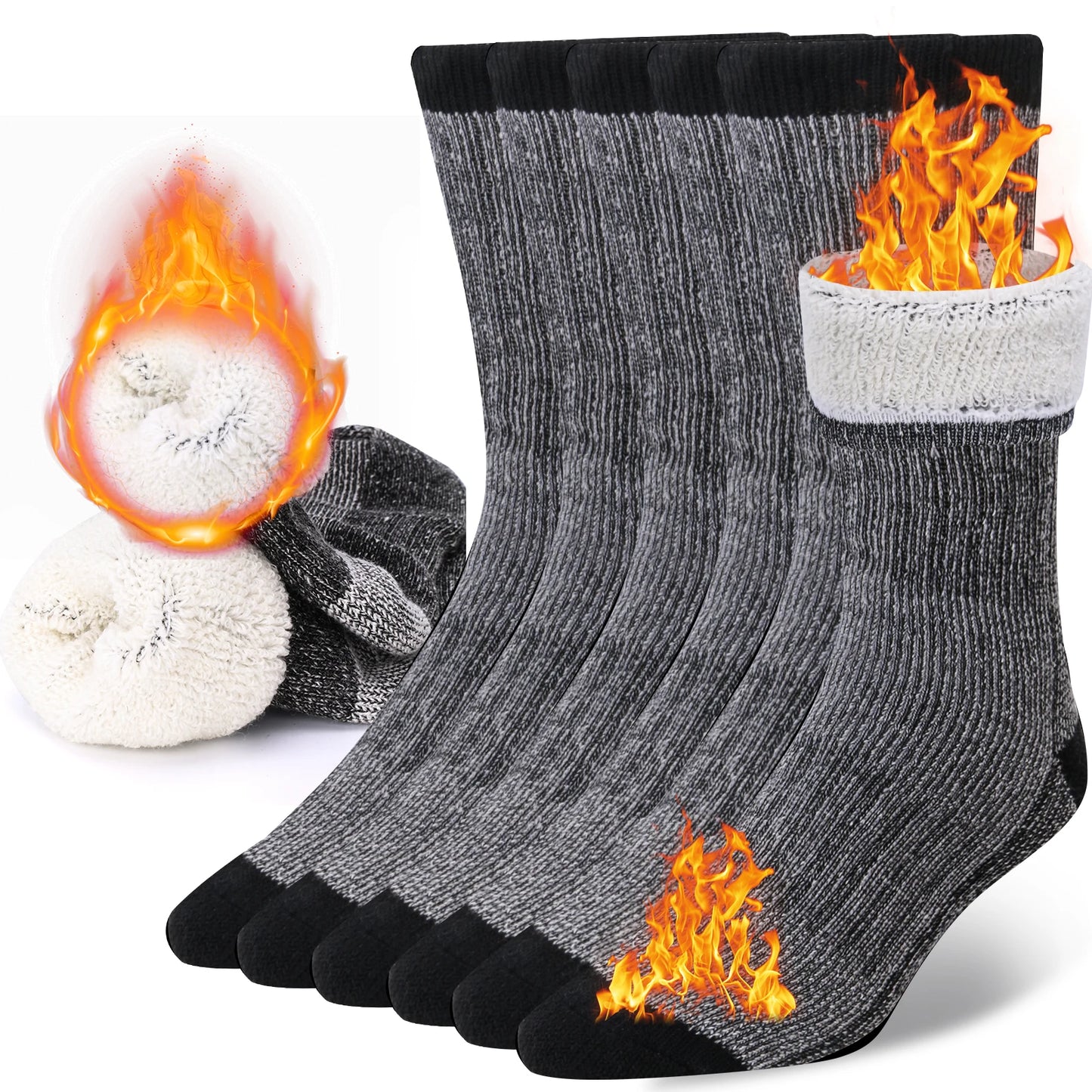 3 Pairs Men Women Merino Wool Crew Socks Thickened Thermal Socks Outdoor Hiking Running Sports Large