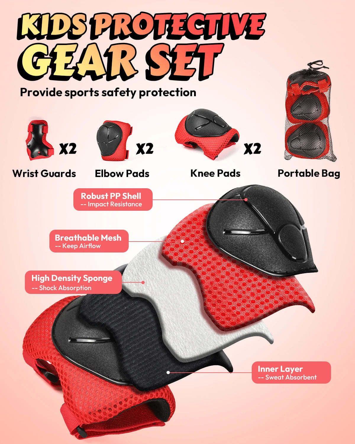 VICTGOAL Kids Bike Helmet Children Bicycle Bell Knee Elbow Pads Wirst Guards Sports Protective Gear for Cycling Balance Bike Skateboard