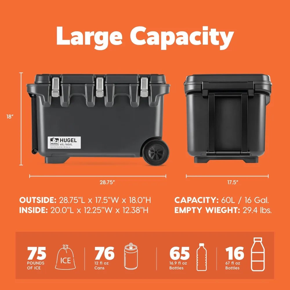 US Shipping Large 64 QT Wheeled Cooler Ice Chest Leak Proof Hard Cooler with Wheels for Camping Fishing Beach Outdoor