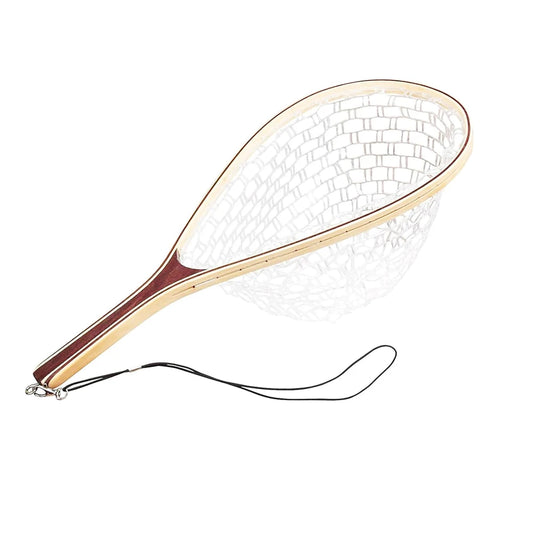 Fishing Net Fly Fishing with Soft Rubber Mesh, Wooden Handle for, Catch and Release
