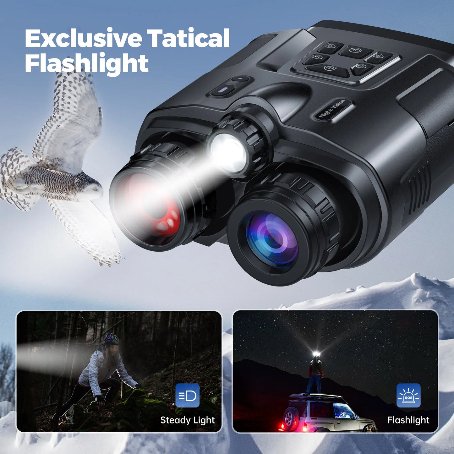 4K Night Vision Binoculars 3inch Screen 8X Digital Zoom With Tactical Light 5000mAh Rechargeable