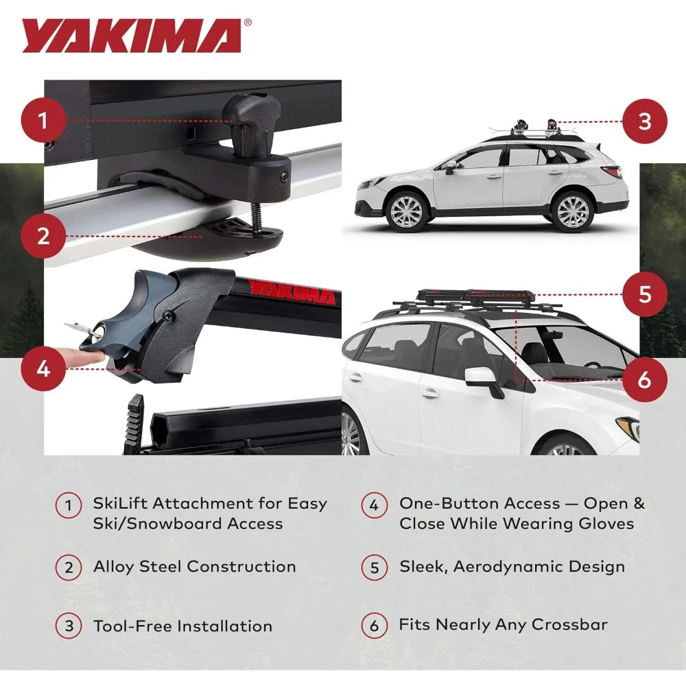 Ski & Snowboard Car Roof Rack, Fits 6 Ski Pairs or 4 Boards, PowderHound 6