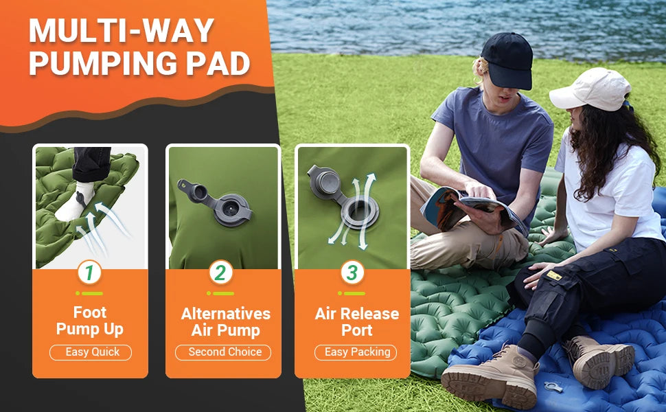 KingCamp Self Inflating Sleeping Pad, Ultralight Inflatable With Pillow Built-in Foot Pump