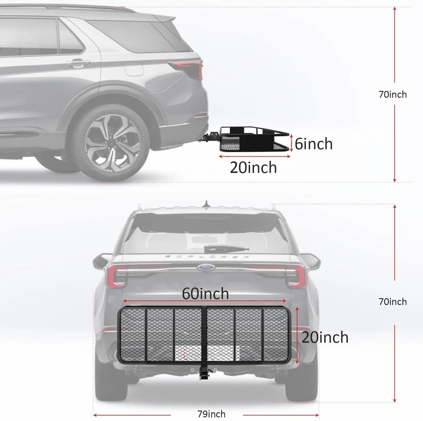60x20 Inch Folding Hitch Cargo Carrier, 500LB Capacity Heavy Duty Steel Cargo Rack, 2 Inch Receiver Mount Luggage Basket Holder Tray For SUV Truck Camping Gear Storage, Black