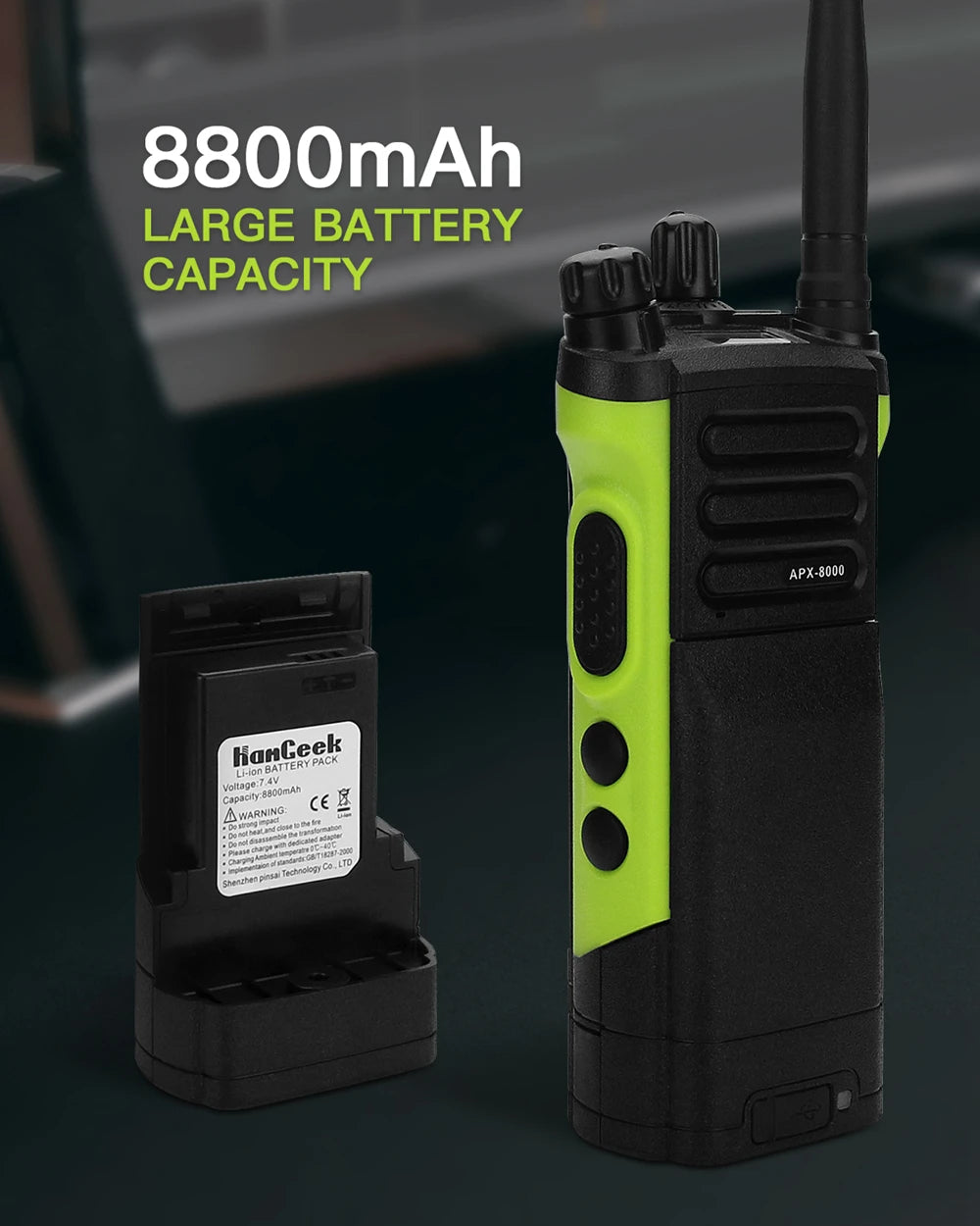HAMGEEK APX-8000 Green 12W 128CH VHF UHF Walkie Talkie Dual Band Radio Dual PTT and Duplex