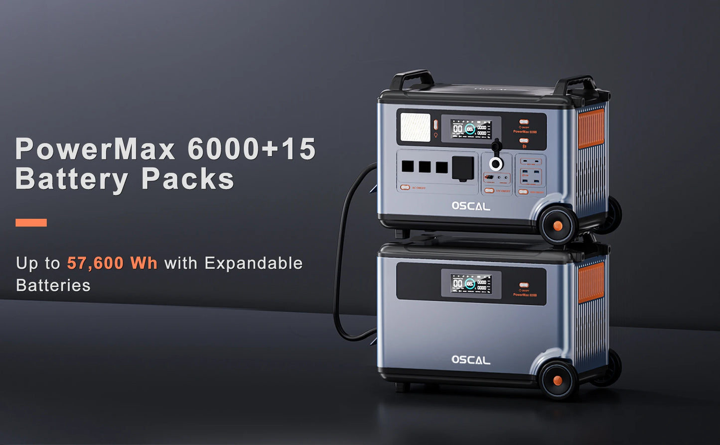 OSCAL PowerMax6000 Portable Power Station With 500W Solar Panel,6000W Continuous 9000W Peak,LiFePO4 Battery,2200W AC 2400W Solar Fast Charging,APP Monitor,Emergency Power Backup for Home,Camper,Outdoor Blackout