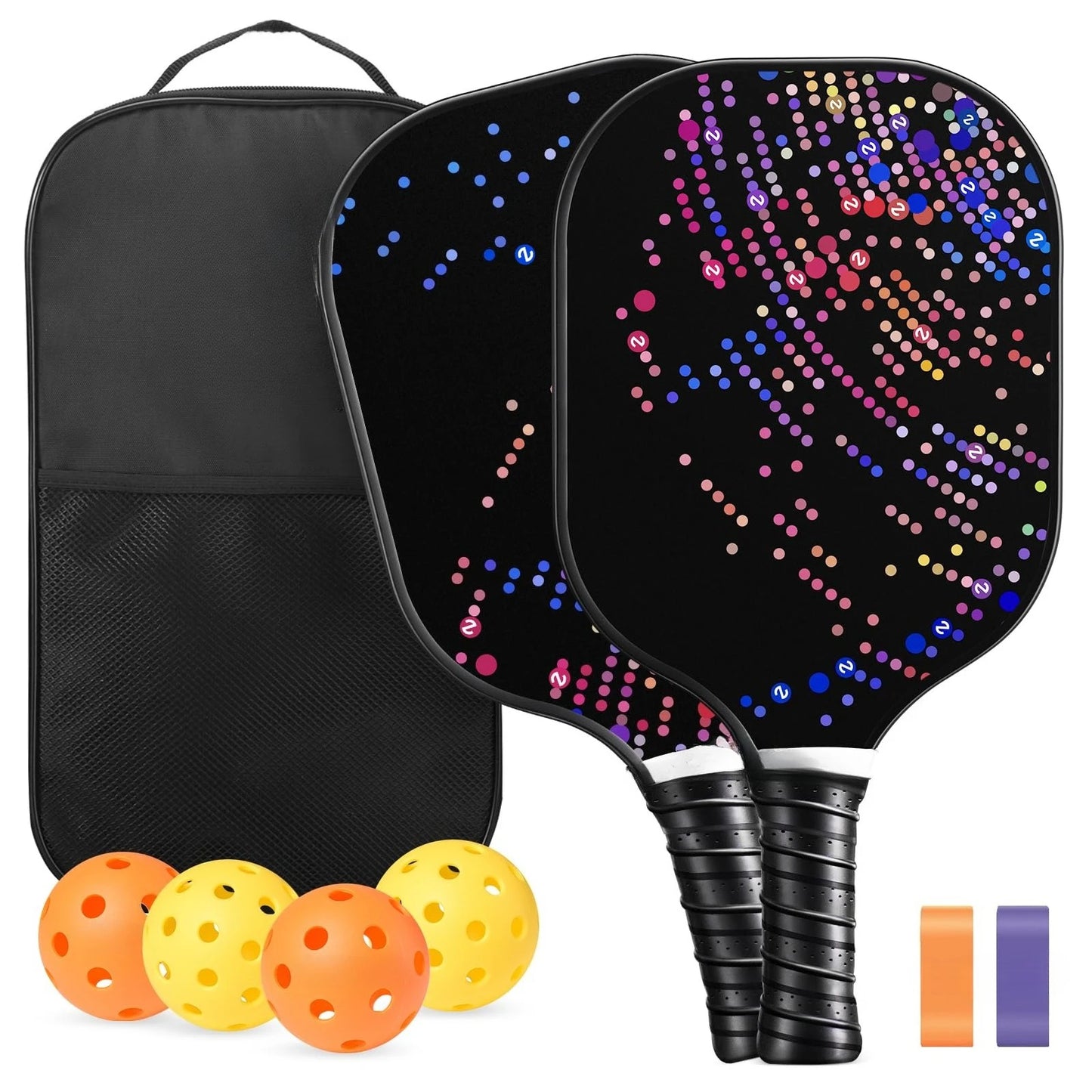 2 Pack 4 Pack USAPA Approved Fiberglass Pickleball Paddles Set With Polypropylene Honeycomb Core Lightweight Rackets Equipped With Pickleball Balls And Storage Carry Bag For Beginners Men Women Indoor Outdoor Court Training R