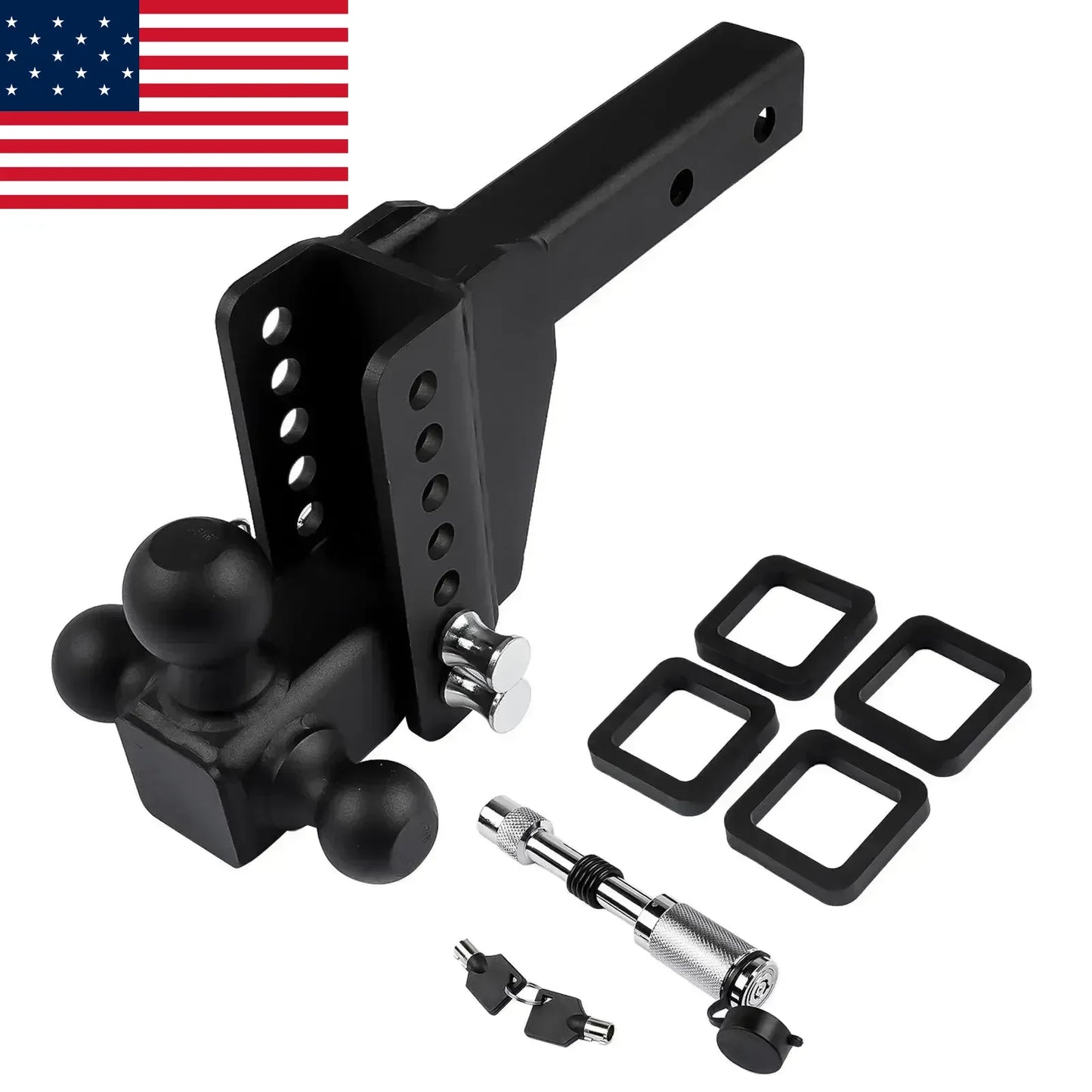 AP03 2" Receiver 6" Drop/Rise Adjustable Tow Hitch Tri Ball Mount 18500 lb Black