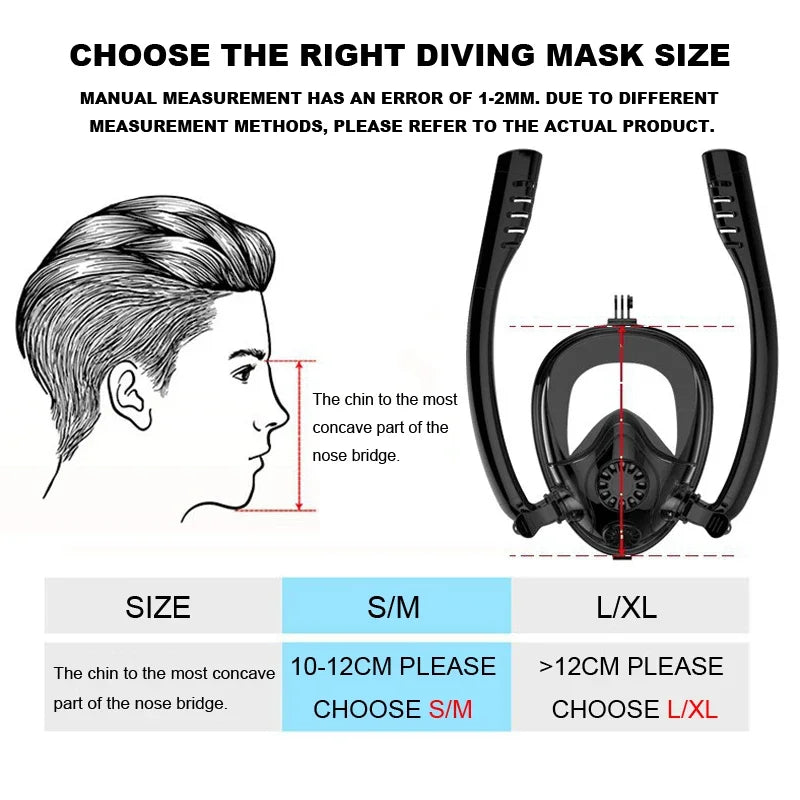 Adult Diving Mask Double Snorkel Anti-Fog Full Face Swimming Underwater Snorkeling Mask