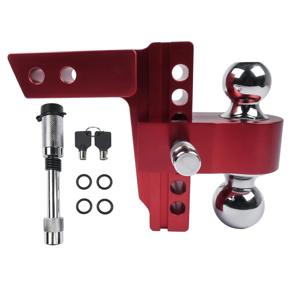 AP03 Adjustable 6" Drop/Rise Trailer Hitch Red for 2" Receiver with Anti-Theft Locks, Dual Ball Mount