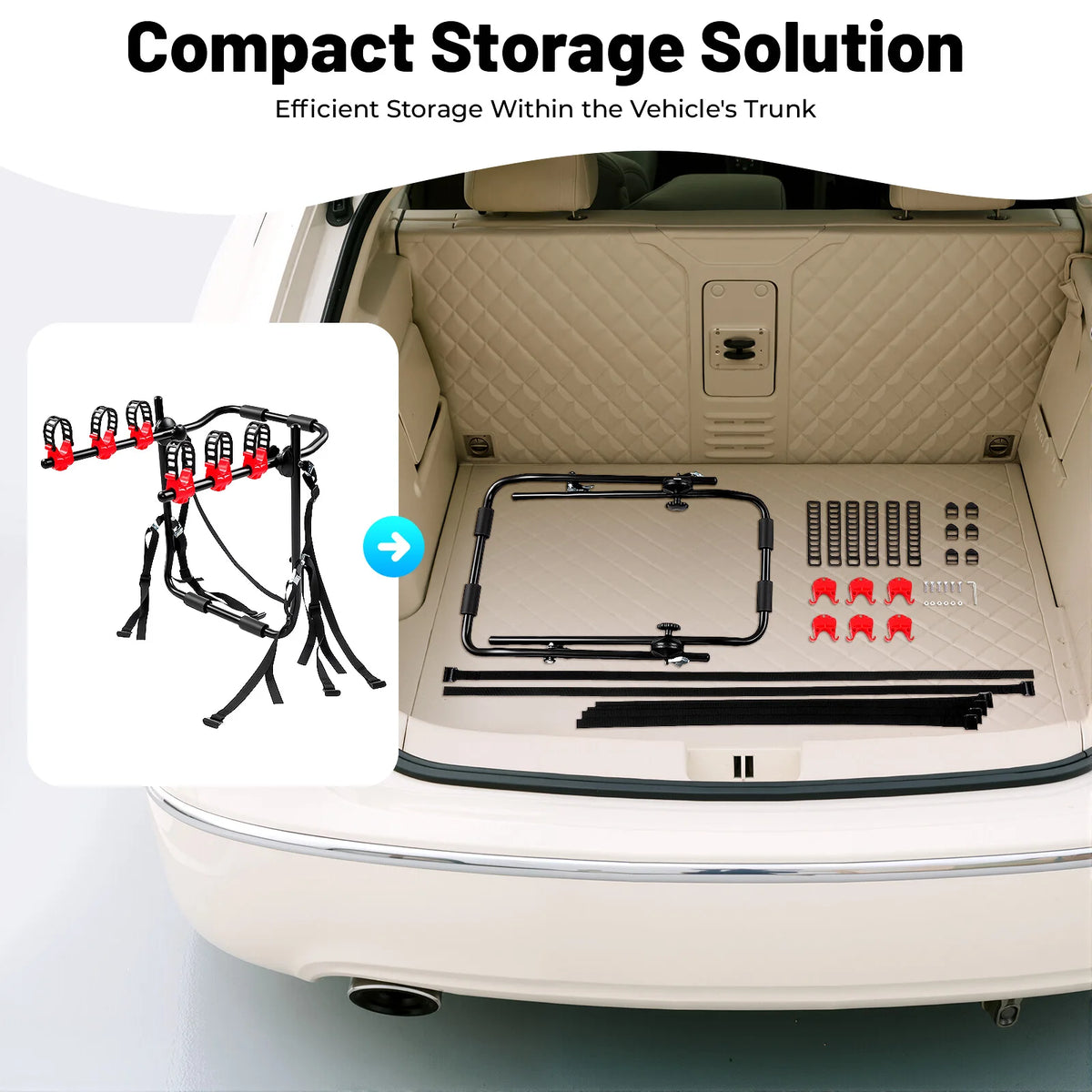 Universal Trunk Bike Rack 3 Bicycles, Carbon Steel Bicycle Carrier for Car Trunk SUV, Foldable Bike Holder with Safety Buckle