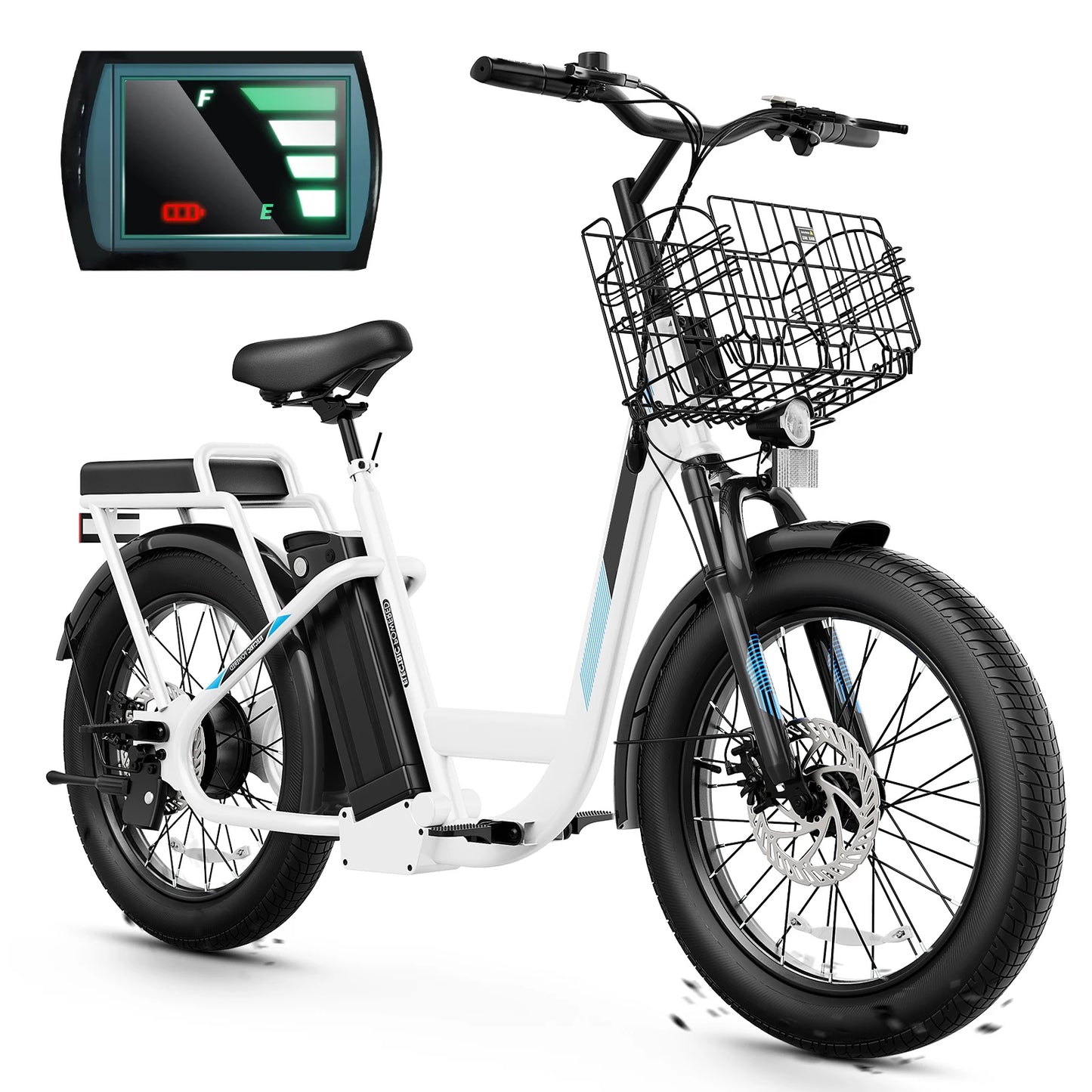 Peak 560W Electric Scooter with Seat,20" Fat Tire Electric Bike,Adult Scooter for Commuting with Basket&Adjustable Seat