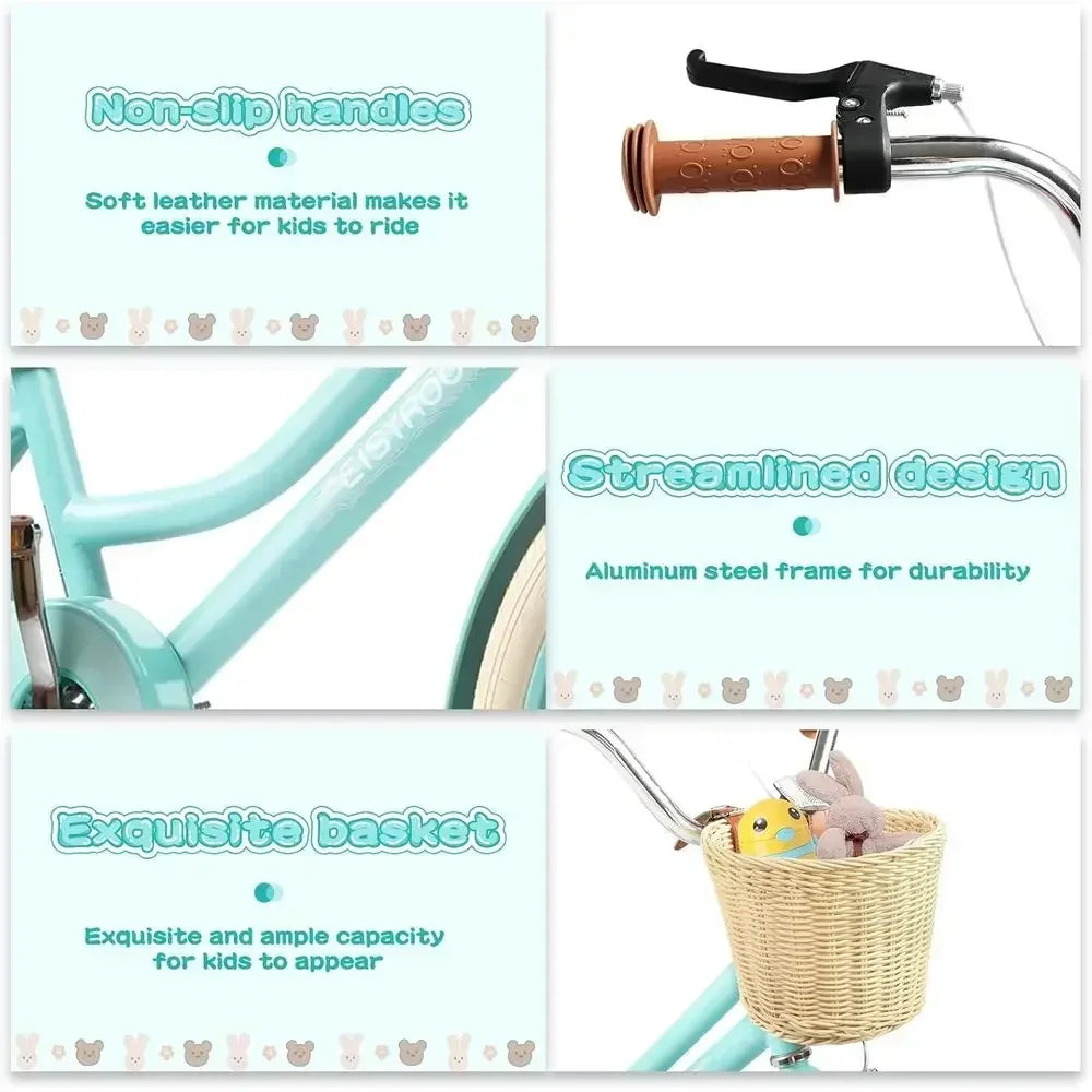 20 Inch Girls' Bike with Basket, Kickstand, Suspension, and Dual-Disc Brakes for Ages 5-12