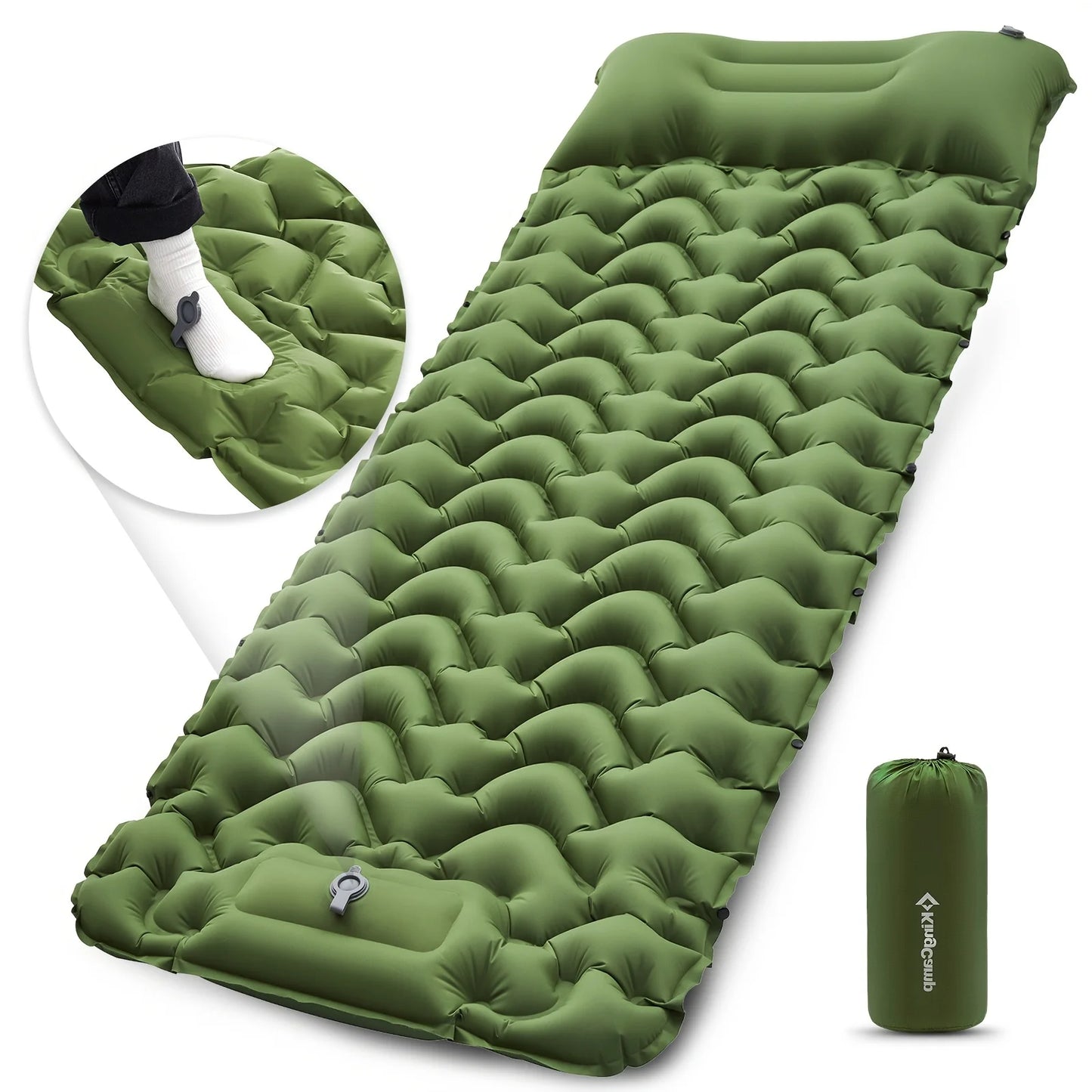 KingCamp Self Inflating Sleeping Pad, Ultralight Inflatable With Pillow Built-in Foot Pump