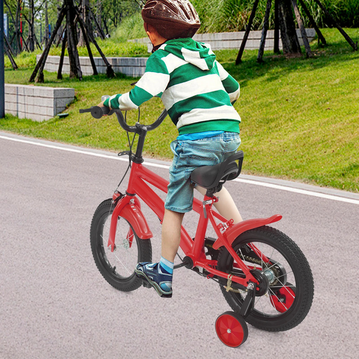 14 Inch Kids Bike w/ Training Wheels, Adjustable Seat Height Dual Brakes Children's Bicycle Kids Learning Bicycle for Boys Girls