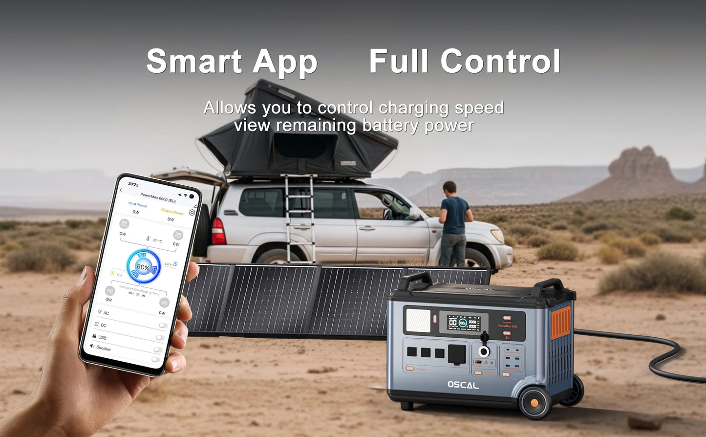 OSCAL PowerMax6000 Portable Power Station With 500W Solar Panel,6000W Continuous 9000W Peak,LiFePO4 Battery,2200W AC 2400W Solar Fast Charging,APP Monitor,Emergency Power Backup for Home,Camper,Outdoor Blackout