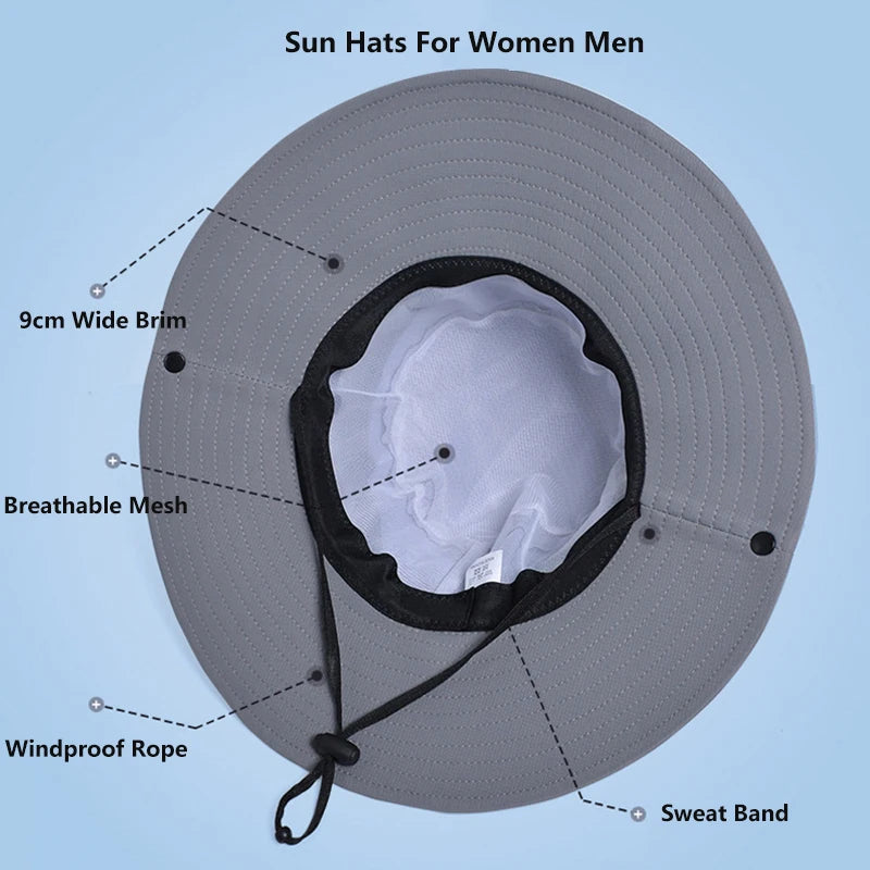 Summer UPF50+ Sun Hats For Women & Men Breathable Mesh Boonie Hat Foldable Hiking Fishing Hat