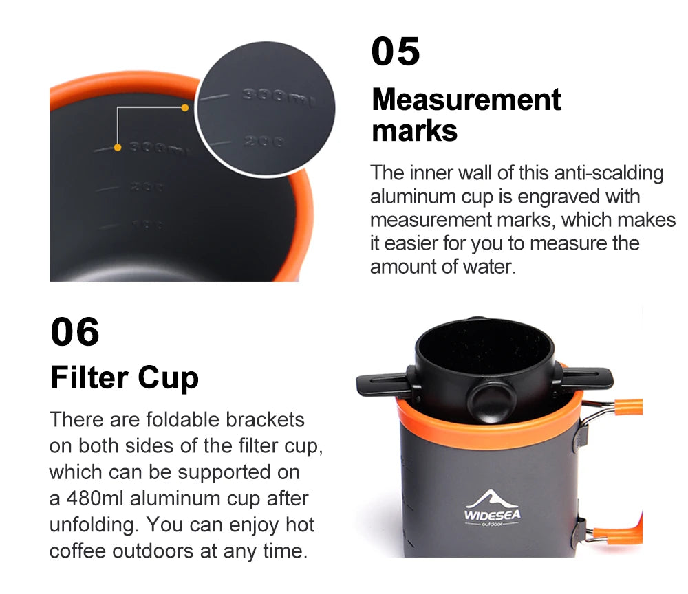 Camping Outdoor Cookware Set, Pots Tourist kettle coffee cup filte Kitchen Equipment Gear Utensils
